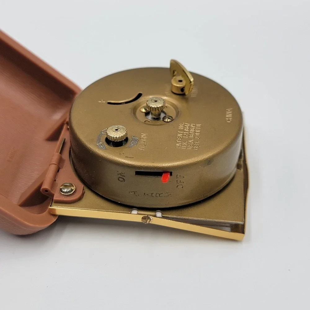 VINTAGE‎ WESTCLOX Travel Alarm Clock Wind-Up Brown Folding Case - Untested